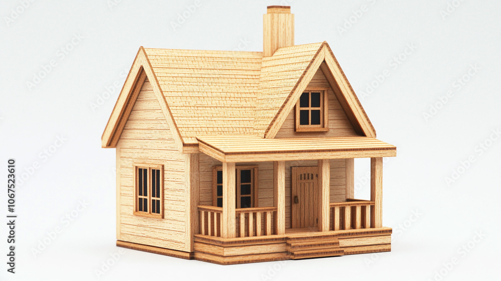 Wooden House Model with Porch Real Estate Concept Home Sweet Home New Construction Wooden House Model with Porch Real Estate Concept Home Sweet Home New Construction