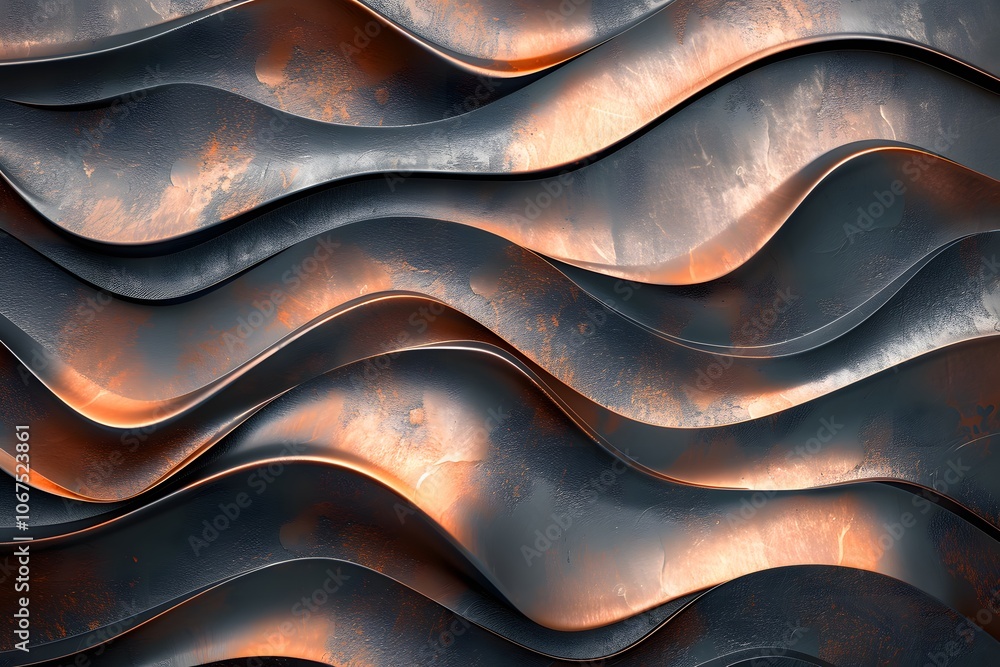 Abstract Waves of Metallic Texture with Warm Highlights Abstract Waves of Metallic Texture with Warm Highlights
