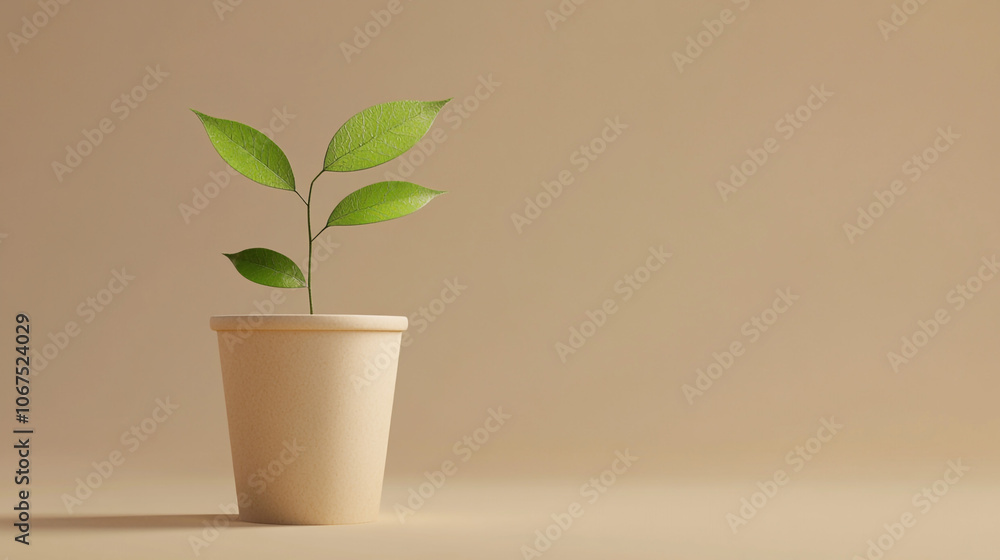 Minimalist Plant in Paper Cup Green Growth Concept Eco Friendly Design Minimalist Plant in Paper Cup Green Growth Concept Eco Friendly Design