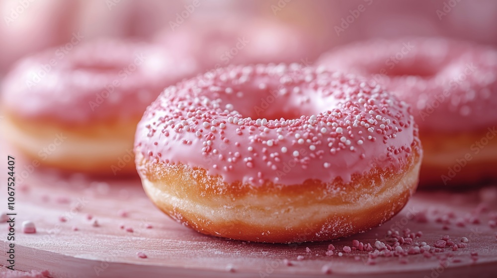 Delicious Pink Frosted Donuts with Colorful Sprinkles Delicious Pink Frosted Donuts with Colorful Sprinkles