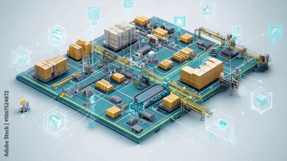 Obraz premium Semiconductor Manufacturing Supply Chain Map, intricate logistics networks, multi-layered design, visual representation, technology industry dynamics, production processes, global operations