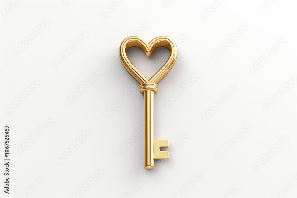 Heart key gold white background protection. Heart key gold white background protection.