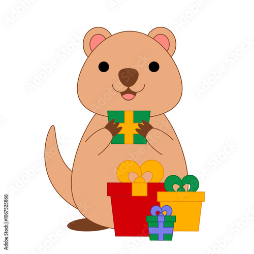 Cute Quokka with gift box in color