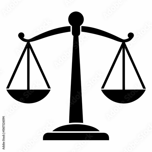 Scale icon vector, Justice scale silhouette, judge scale silhouette vector,lassic justice balance scales silhouette white bacground