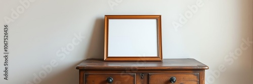 An unframed picture sitting on top of an old wooden chest, vintage decor, rustic look, empty space photo