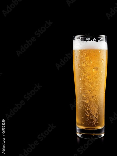 Cold glass of beer with condensation, on a black background, cold, glass, dark