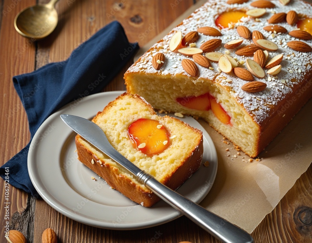 Almond Cake with Fruity Center and Powdered Sugar Almond Cake with Fruity Center and Powdered Sugar