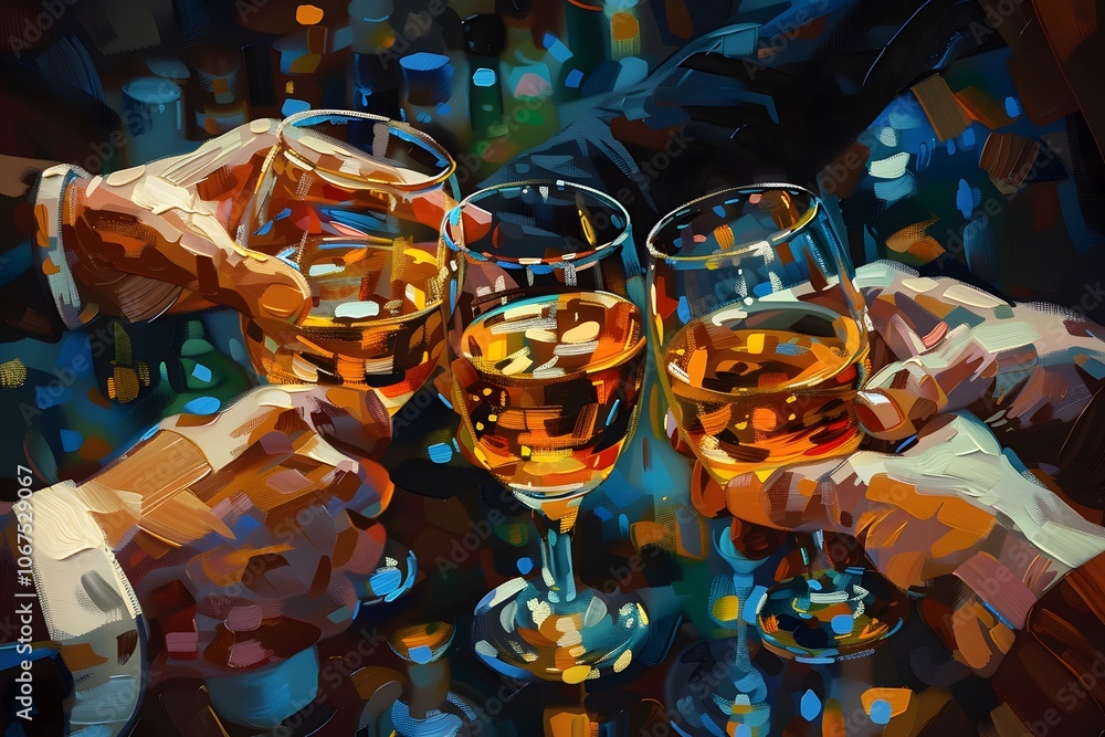 Celebratory Toast with Glasses of Golden Drink Celebratory Toast with Glasses of Golden Drink