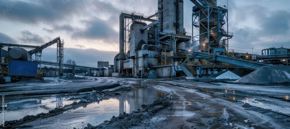 Eco-Friendly Cement Plant at Sunset with Advanced Machinery for Sustainable Construction Eco-Friendly Cement Plant at Sunset with Advanced Machinery for Sustainable Construction
