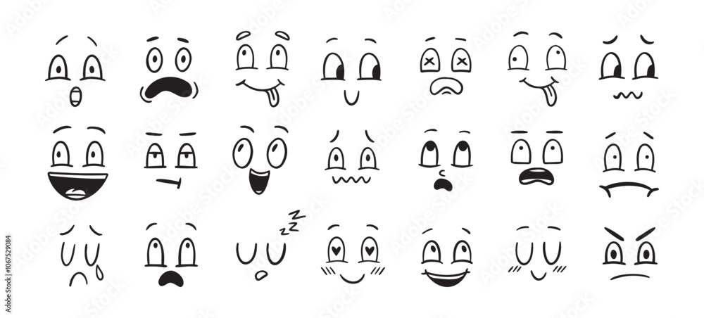 Set of doodle various emotions. Hand drawn drawing cute face collection. Set of doodle various emotions. Hand drawn drawing cute face collection.