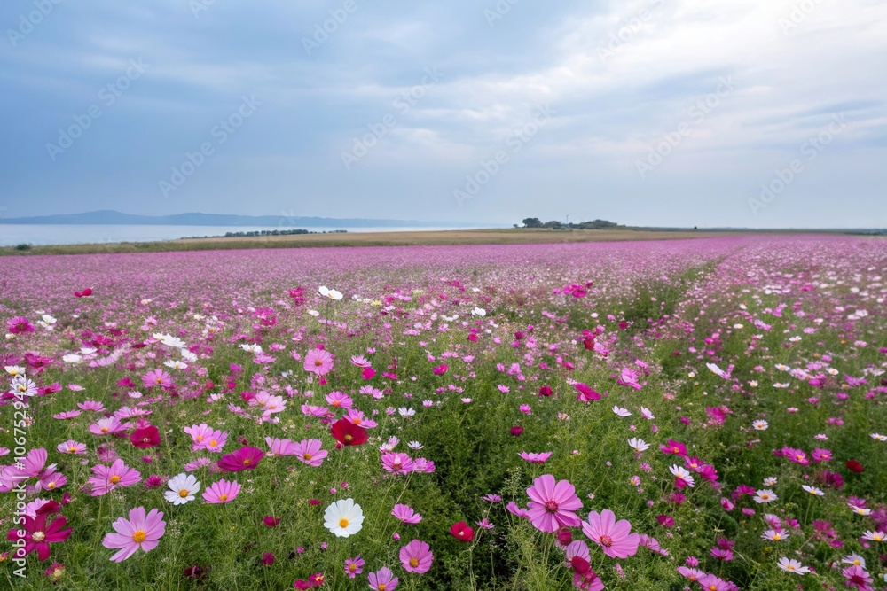 Endless fields of vibrant cosmos flowers in shades of pink purple and white stretching towards the blue sky, blooming flowers, floral arrangement, colorful flowers, natural beauty, cosmos flower field Endless fields of vibrant cosmos flowers in shades of pink purple and white stretching towards the blue sky, blooming flowers, floral arrangement, colorful flowers, natural beauty, cosmos flower field