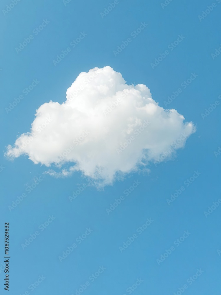 Fluffy white cloud against a clear blue sky, tranquil, serene, peaceful Fluffy white cloud against a clear blue sky, tranquil, serene, peaceful