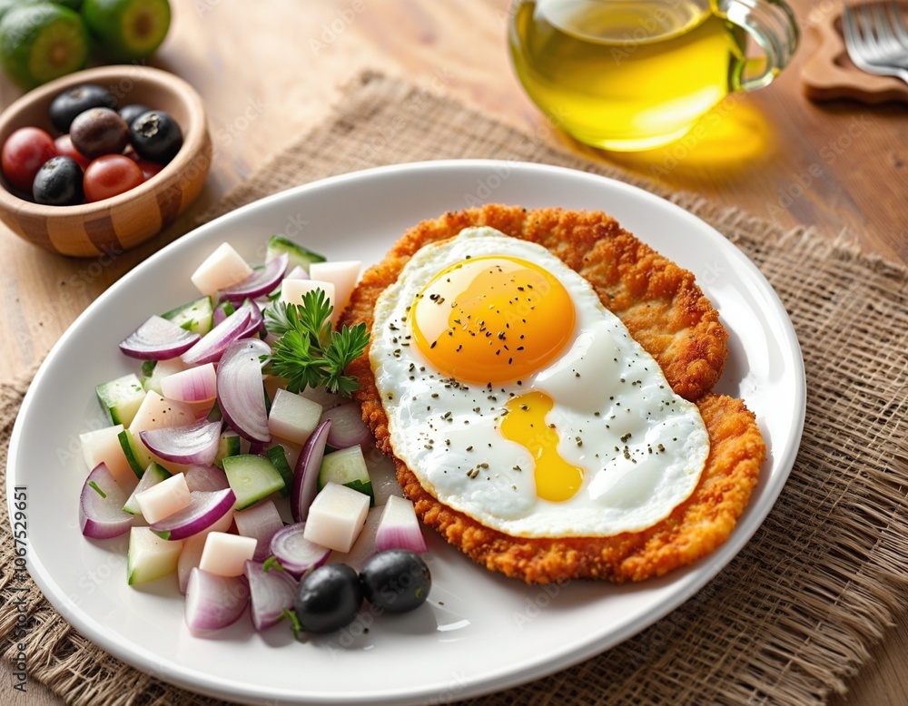 Delicious Schnitzel with Egg and Fresh Salad Delicious Schnitzel with Egg and Fresh Salad
