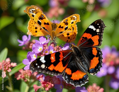 Butterflies Among Blooming Flowers