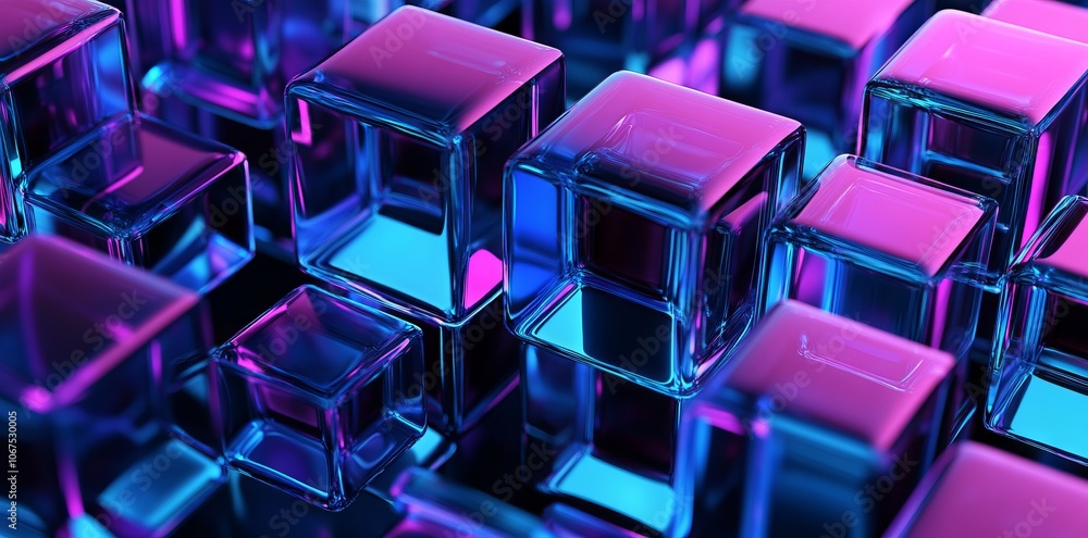Abstract Blue and Purple Glass Cubes on Black Background. AI generated illustration Abstract Blue and Purple Glass Cubes on Black Background. AI generated illustration