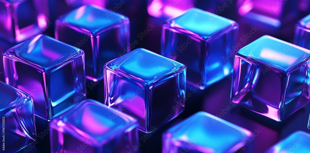 Abstract Blue and Purple Glass Cubes on Black Background. AI generated illustration Abstract Blue and Purple Glass Cubes on Black Background. AI generated illustration