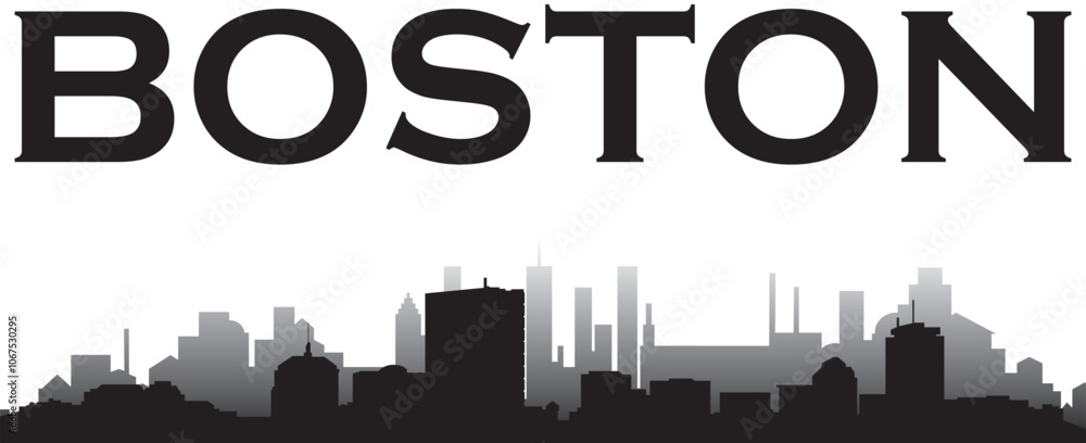Obraz premium Black colored silhouette city skyline of city of Boston on white background with inscription of the name of the city