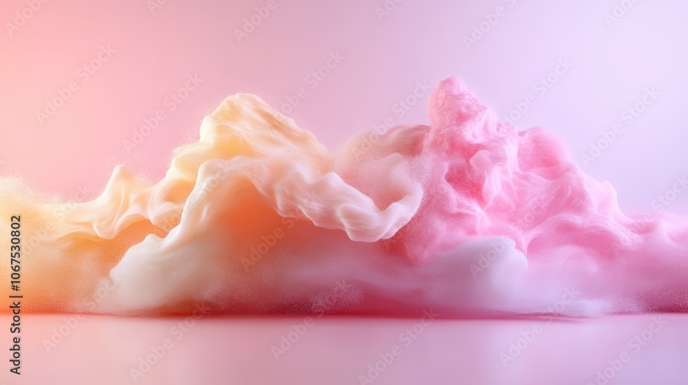 A dreamlike pastel formation of soft pink and yellow hues creates a cloud-like abstract shape, evoking a soothing and imaginative atmosphere. A dreamlike pastel formation of soft pink and yellow hues creates a cloud-like abstract shape, evoking a soothing and imaginative atmosphere.