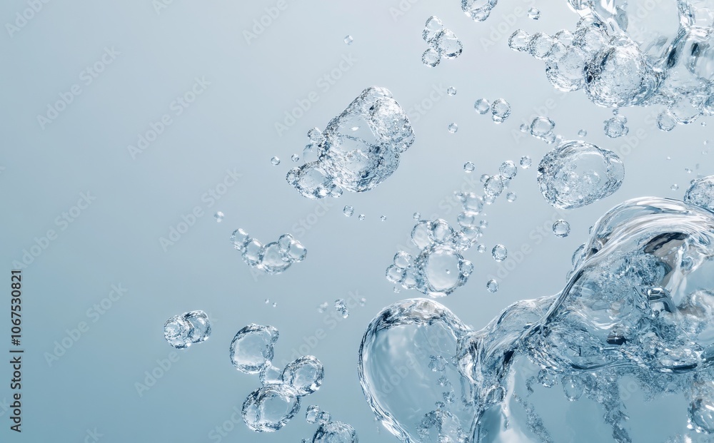 Transparent Water Molecules on Light Blue Background. AI generated illustration Transparent Water Molecules on Light Blue Background. AI generated illustration