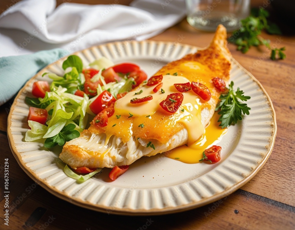 Delicious Fish Dish with Salad Delicious Fish Dish with Salad