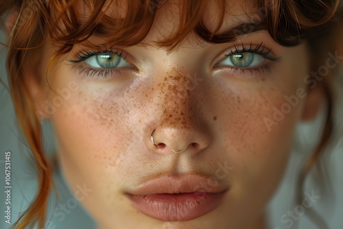 Captivating Portrait of a Freckled Beauty with Striking Green Eyes