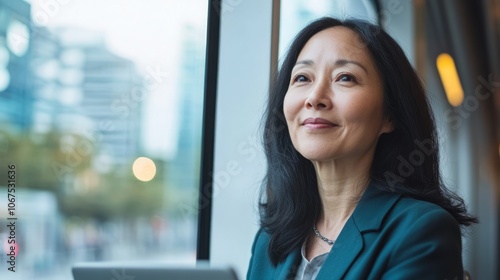 Professional woman in a corporate setting, gazing thoughtfully out the window Free Download Professional woman in a corporate setting, gazing thoughtfully out the window - GFXLoad