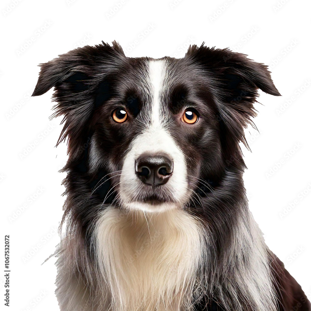Close-Up of a Black and White Border Collie with Intelligent Eyes and Upright Ears, Isolated on Transparent Background Close-Up of a Black and White Border Collie with Intelligent Eyes and Upright Ears, Isolated on Transparent Background