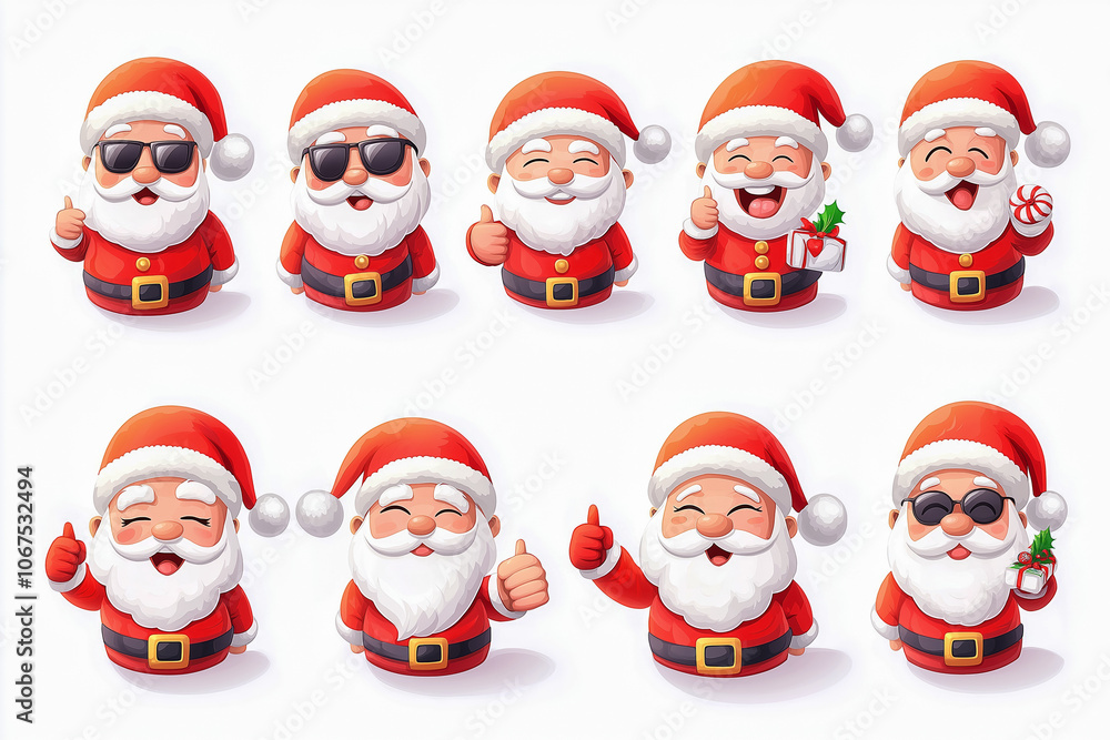 Funny Santa Claus emojis on a clean white background, each Santa with a unique and playful expression. Funny Santa Claus emojis on a clean white background, each Santa with a unique and playful expression.
