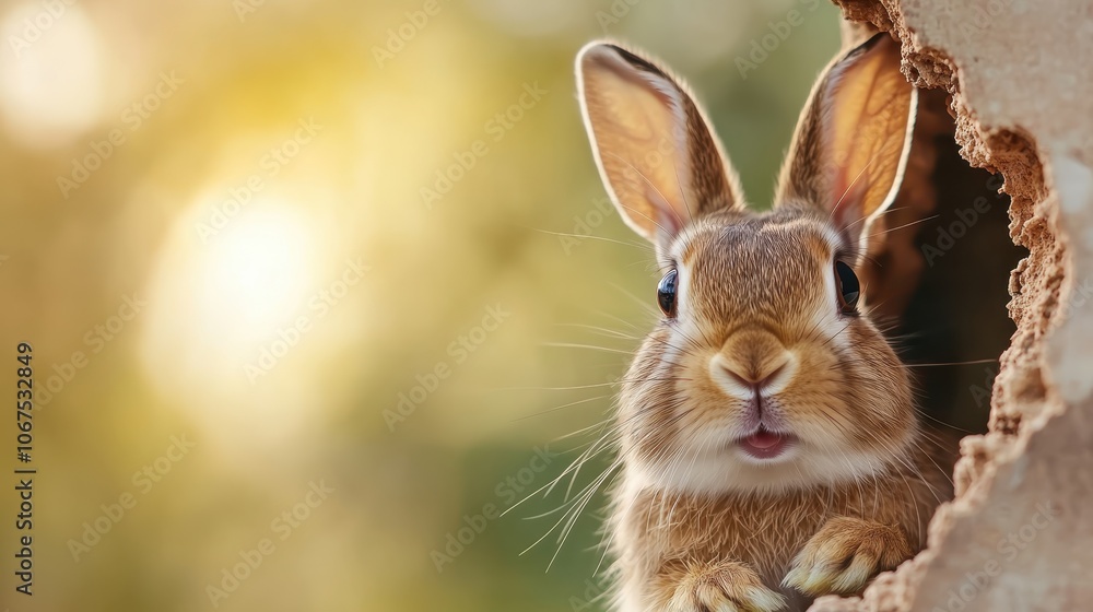 A delightful rabbit sits against a glowing, sunlit background, exuding warmth and serenity in a natural setting, framed by intricate details. A delightful rabbit sits against a glowing, sunlit background, exuding warmth and serenity in a natural setting, framed by intricate details.