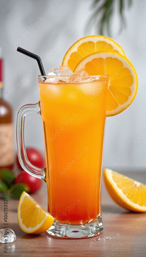 Fototapeta premium cartoonish glass mug filled with Tequila Sunrise