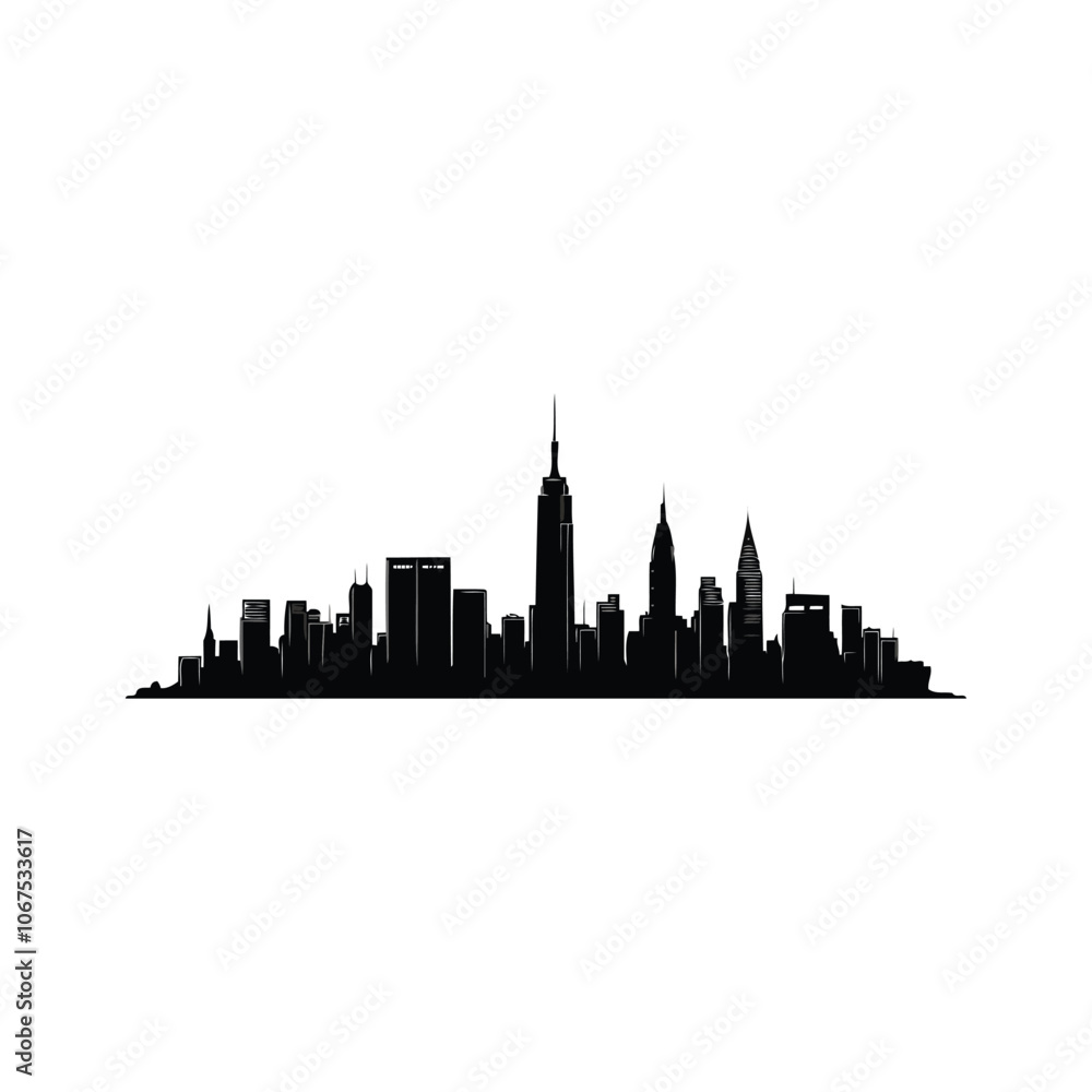 Naklejka premium silhouette of a city skyline with tall skyscrapers on a white background