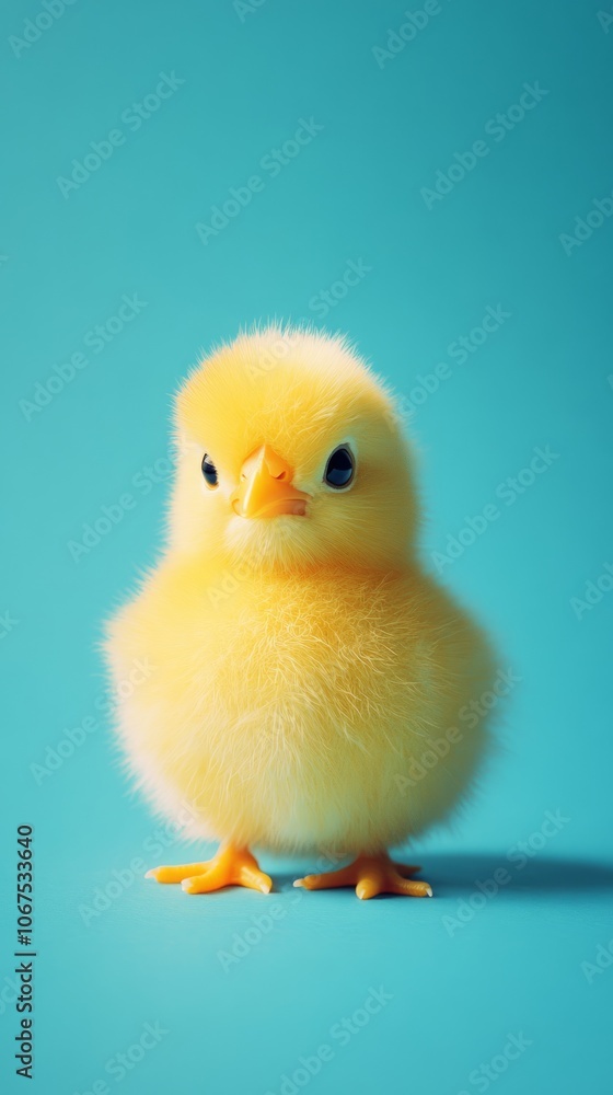 Adorable Yellow Chick on Blue Background Adorable Yellow Chick on Blue Background