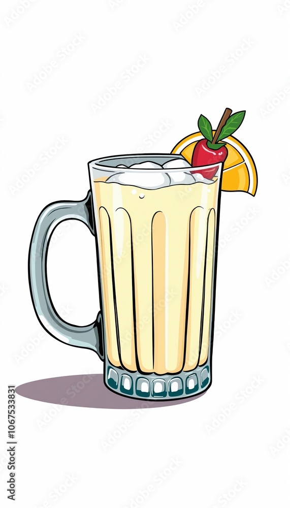 cartoonish glass mug filled with White Lady cartoonish glass mug filled with White Lady