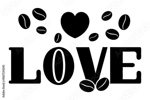 cappuccino " put Love between Coffee beans on the side  Silhouette vector illustration