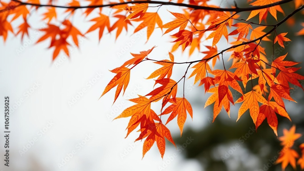 Vibrant orange maple leaves cling to a slender branch, swaying gently in the autumn breeze, autumn, branch Vibrant orange maple leaves cling to a slender branch, swaying gently in the autumn breeze, autumn, branch