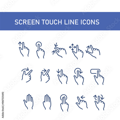 Set of screen touch vector line icons , hand touch icon , click