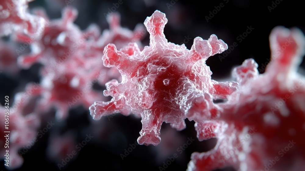 A series of red virus models are connected, illustrating the infectious patterns and networking of viruses. It symbolizes the spread and connectivity in pandemics. A series of red virus models are connected, illustrating the infectious patterns and networking of viruses. It symbolizes the spread and connectivity in pandemics.
