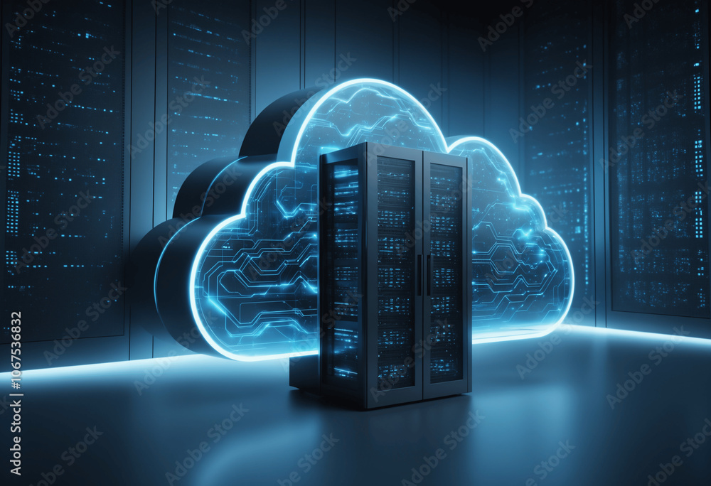 cloud computing and online data storage with white cloud icon, 3D illustration cloud computing and online data storage with white cloud icon, 3D illustration