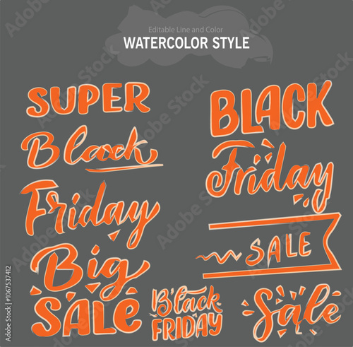 Set with Black friday lettering in modern calligraphy style.