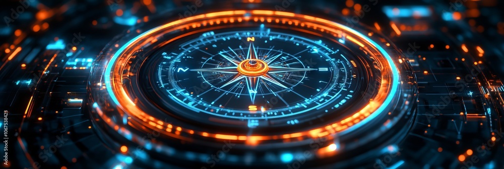 custom made wallpaper toronto digitalFuturistic digital compass with glowing blue and orange lights, designed for a high-tech interface. AI generated illustration