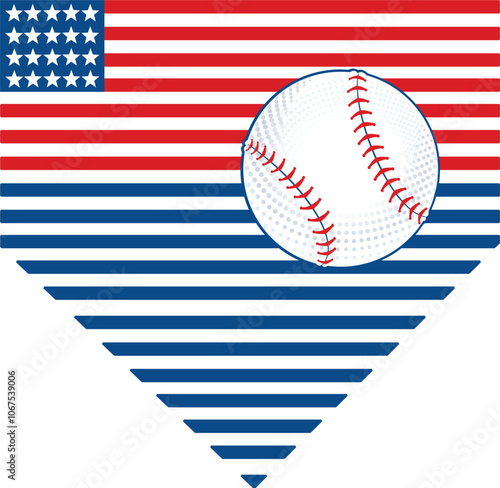 Baseball and USA flag baseball sticker.