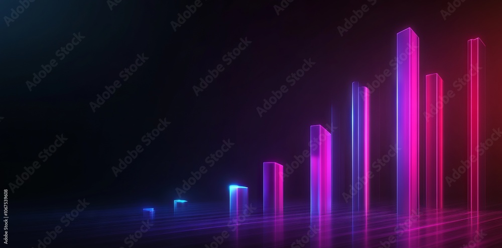 Neon financial graph illustration representing success and wealth on a dark background. AI generated illustration Neon financial graph illustration representing success and wealth on a dark background. AI generated illustration