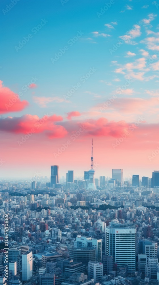 Fototapeta premium Japan cityscape scene bsckground architecture building tower.