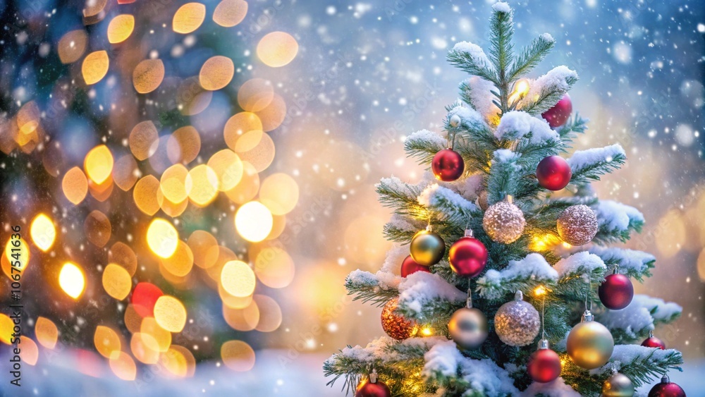 Snow background with blur bokeh of decorated Chritmas tree
Snow background with blur bokeh of decorated Chritmas tree