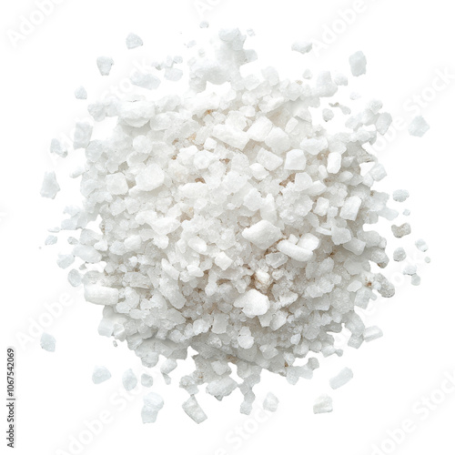 Coarse sea salt granules on a white background