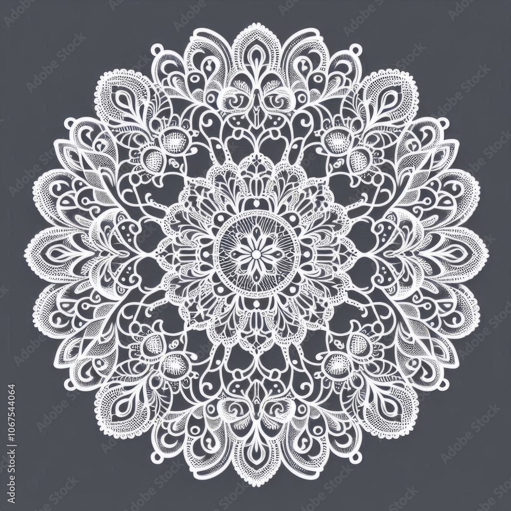 Fototapeta premium A pattern of white lace, or tatting, set against a gray background. Generated with AI.