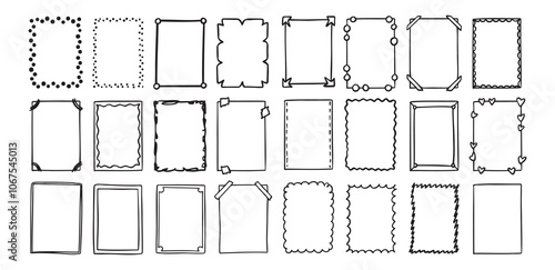 Hand drawn rectangle frame doodle vertical. Line style empty drawing textbox