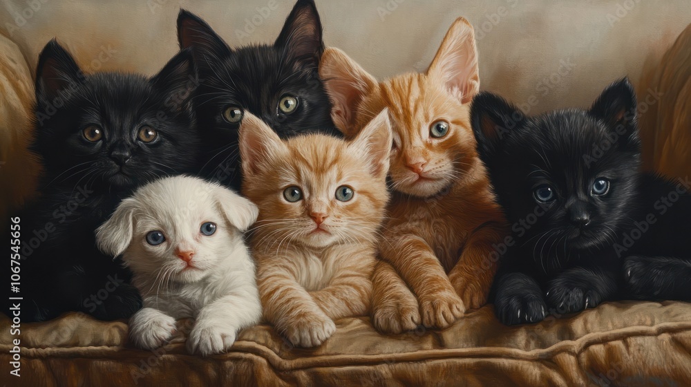 Group of kitten and puppies Group of kitten and puppies
