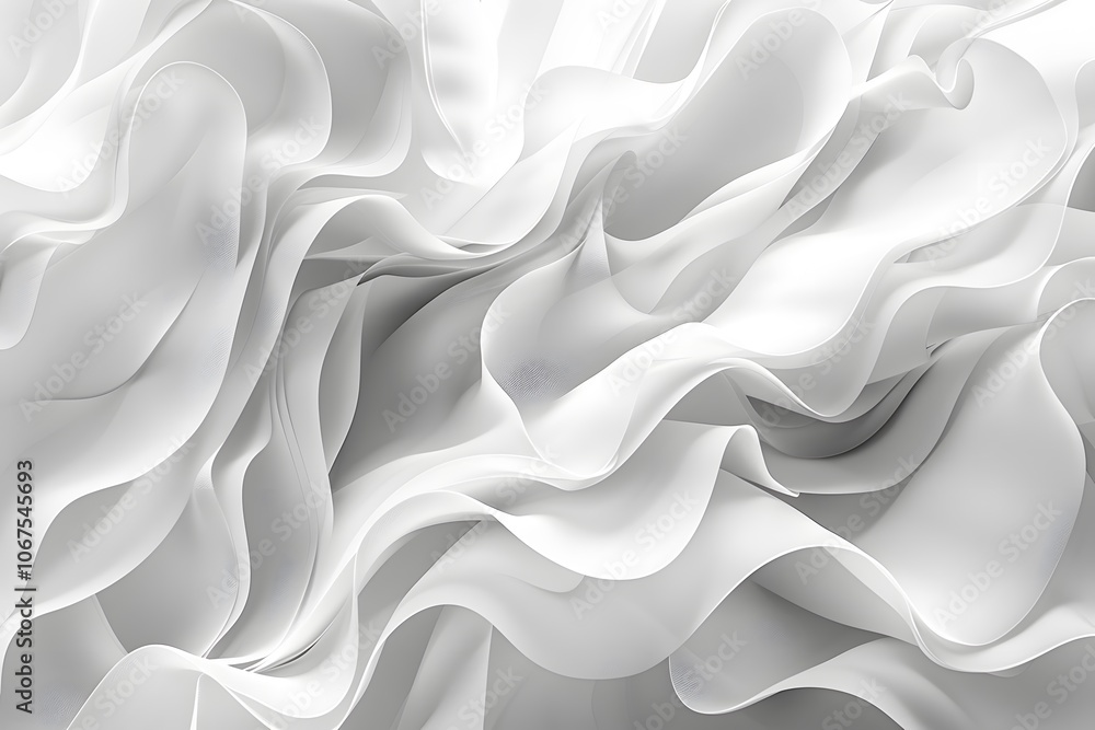 Elegant White Fabric Waves Creating a Soft, Textured Background Elegant White Fabric Waves Creating a Soft, Textured Background