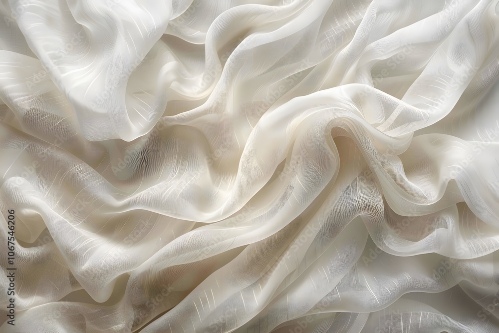 Elegant Flowing White Fabric with Soft Textures and Subtle Sheen Elegant Flowing White Fabric with Soft Textures and Subtle Sheen